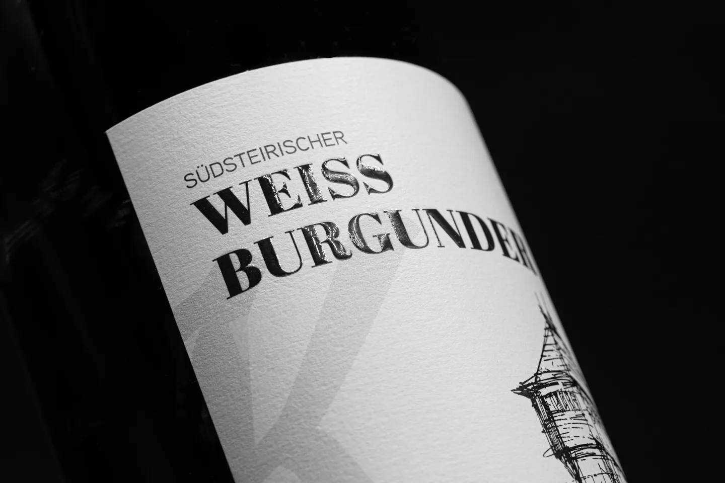 Etikett Weissburgunder in Nahaufnahme